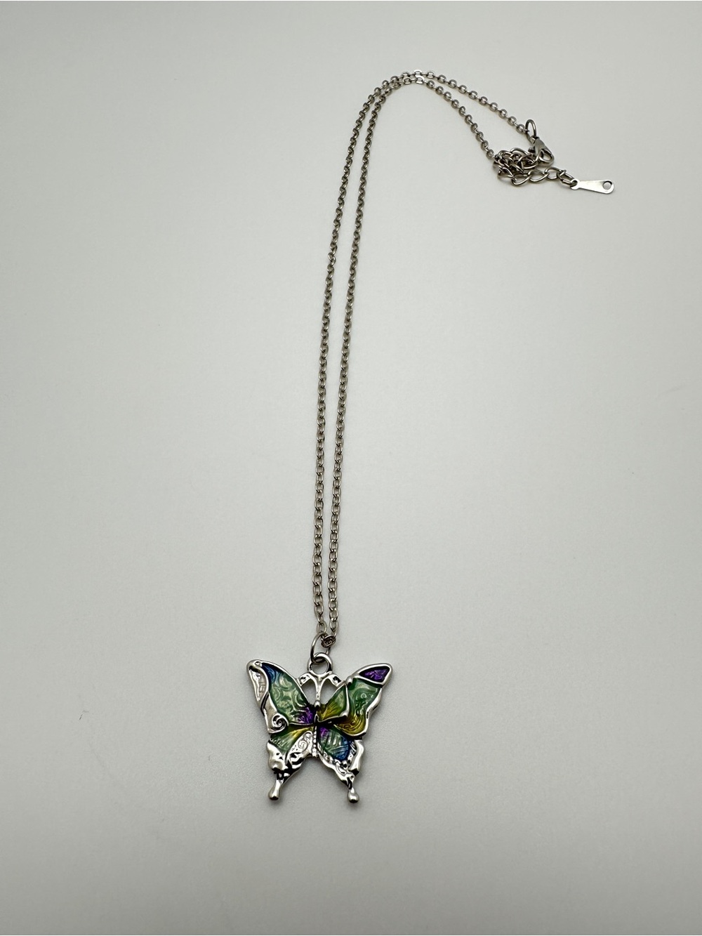 Butterfly Pendant Necklace in Green and Blue - Handcrafted Women Jewelry